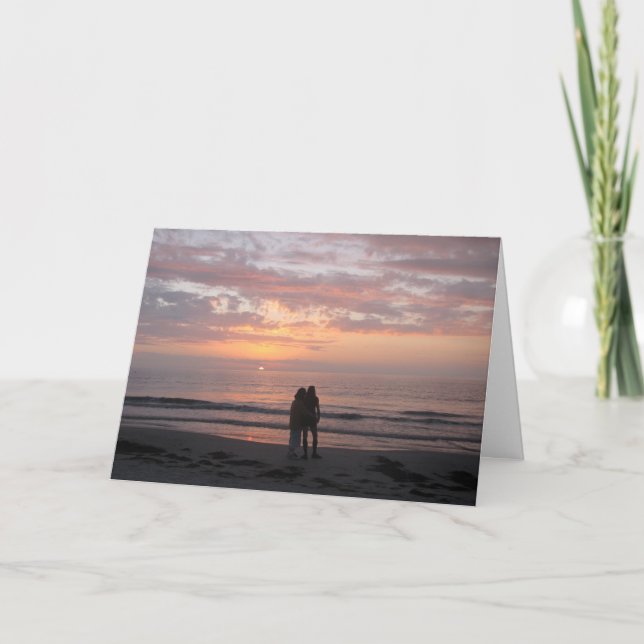 Tarjeta Felicitaciones Boda pareja de playa (Anverso)