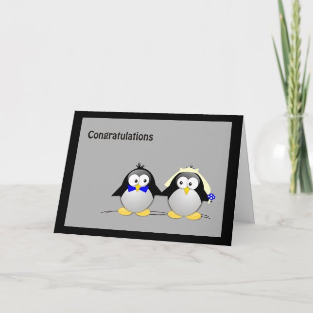Tarjeta Felicitaciones Boda- Pingüinos (Anverso)