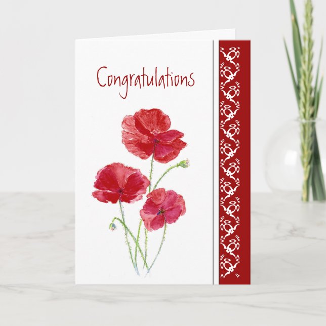 Tarjeta Felicitaciones Boda Red Poppies Garden Flowers (Anverso)