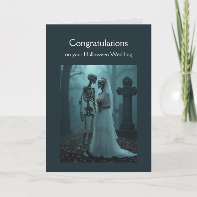 Tarjeta Felicitaciones Boda Skeleton Pareja Vintage (Anverso)