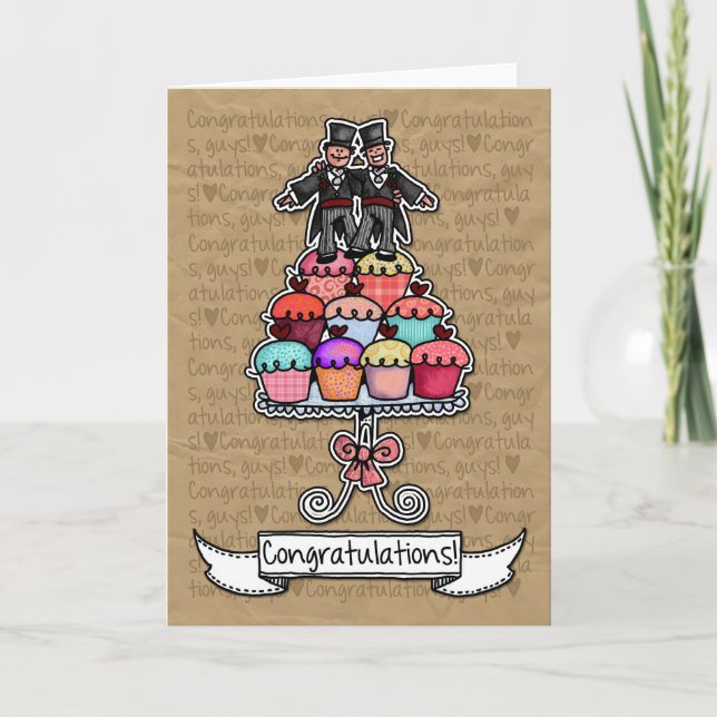 Tarjeta Felicitaciones - Bodas gay cupcakes (Anverso)