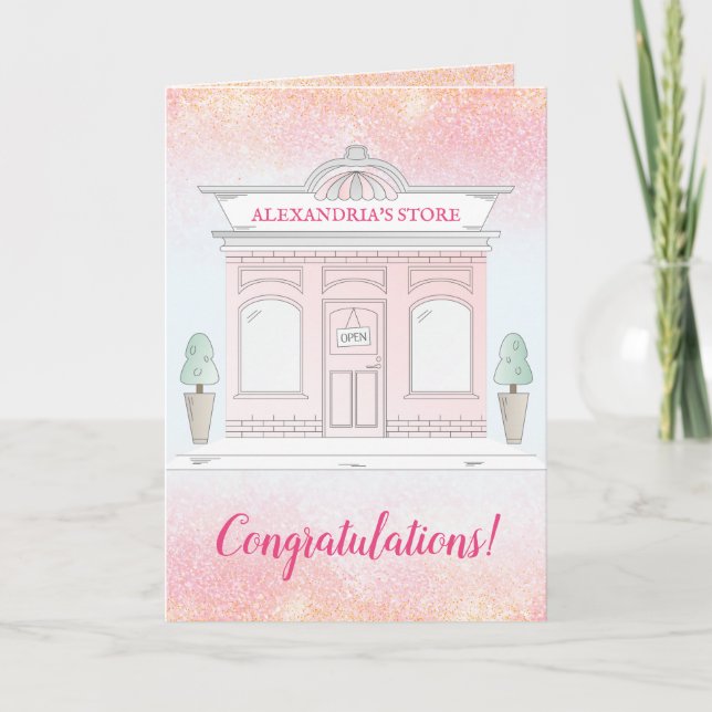 Tarjeta Felicitaciones Business Grand Opening Pink (Anverso)