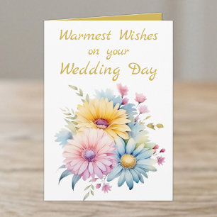 Tarjeta Felicitaciones calurosas flores día de la boda oro