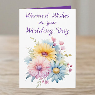Tarjeta Felicitaciones calurosas flores día de la boda púr