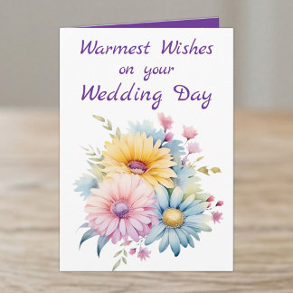 Tarjeta Felicitaciones calurosas flores día de la boda púr