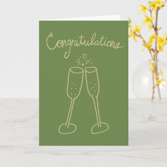 Tarjeta Felicitaciones Champagne Engagement Sketch Doodle (flor amarilla)