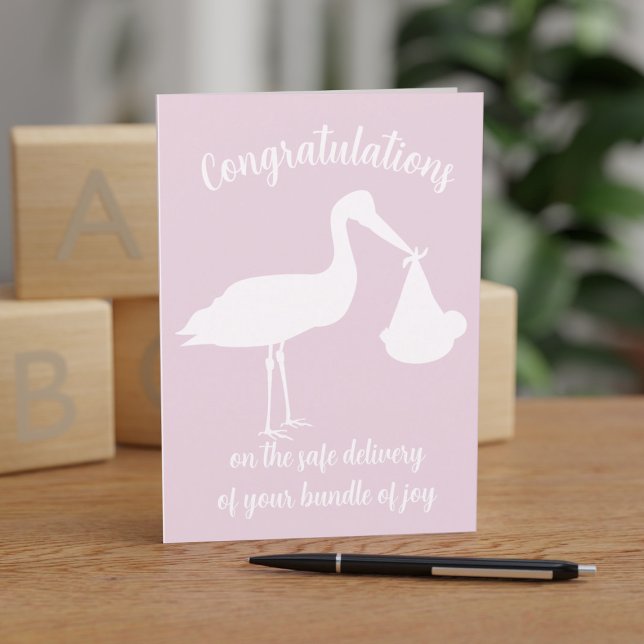 Tarjeta Felicitaciones Chica Baby Modern Pink Stork Card (Subido por el creador)