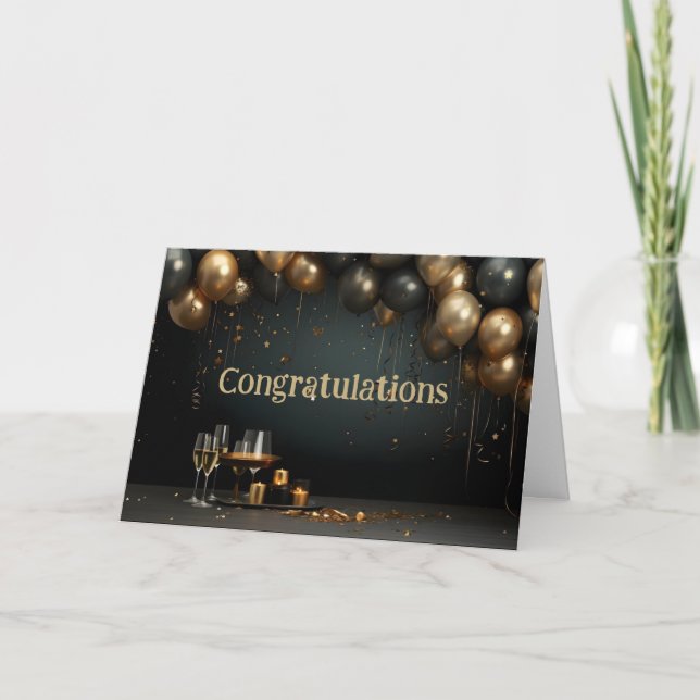 Tarjeta Felicitaciones Clásico Elegante Balón Celebrar (Anverso)