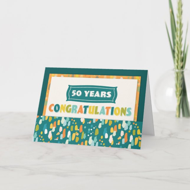 Tarjeta Felicitaciones coloridas del 50 aniversario de los (Anverso)