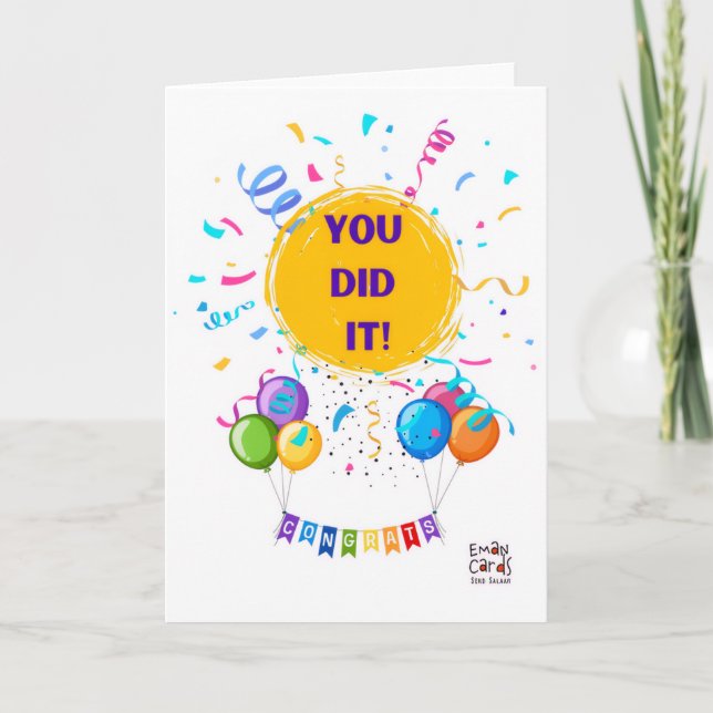 Tarjeta Felicitaciones con Confeti y Globos (Anverso)