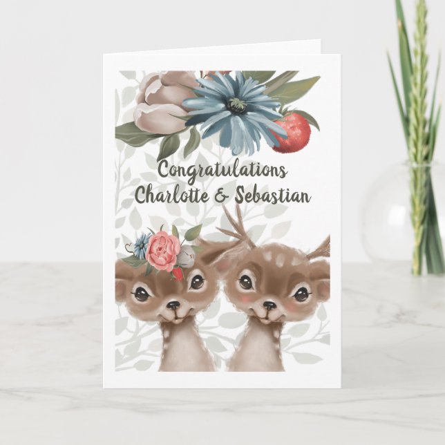 Tarjeta Felicitaciones Cute Deer Couple (Anverso)