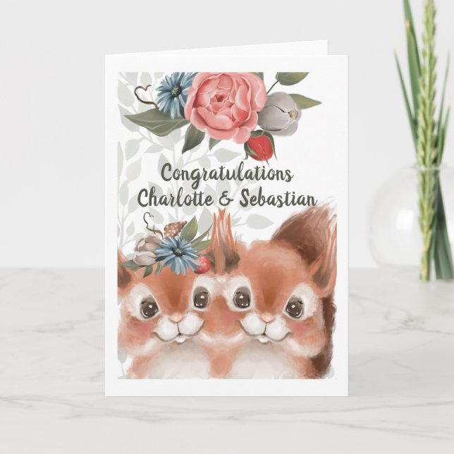 Tarjeta Felicitaciones Cute Squirrel Couple (Anverso)