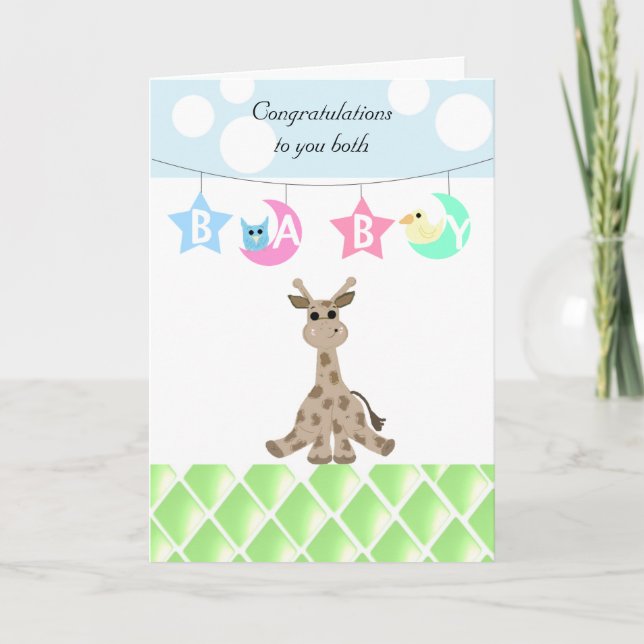 Tarjeta Felicitaciones de bebé jirafa (Anverso)