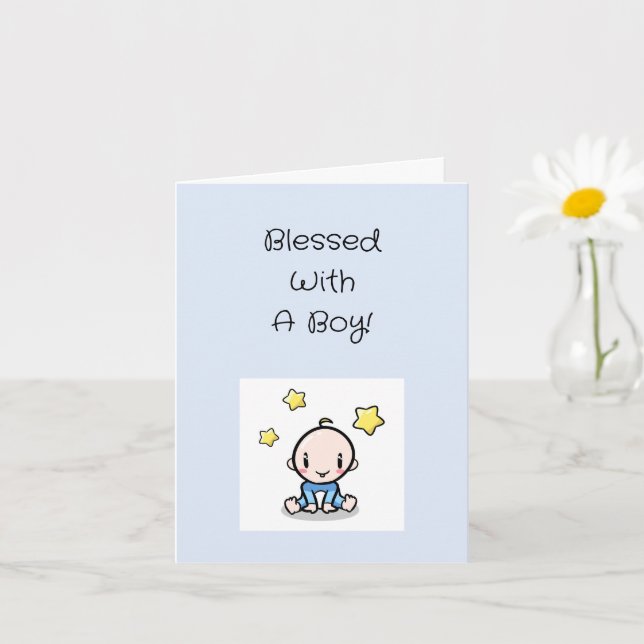 Tarjeta Felicitaciones de bebé religioso niño con texto,  (Planta pequeña)