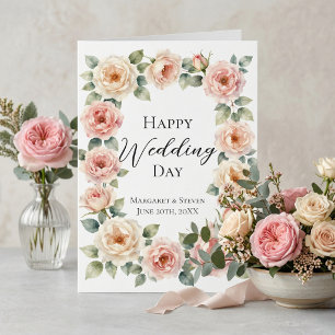 Tarjeta Felicitaciones de Boda con Acuarela de Rosa Rosa S