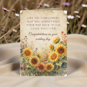 Tarjeta Felicitaciones de boda con girasoles acuarela vint