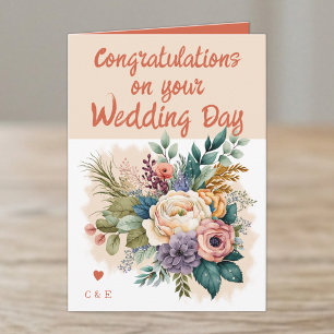 Tarjeta Felicitaciones de boda de flores naranja melocotón