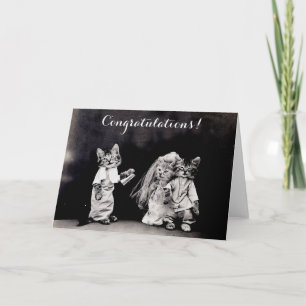 Tarjeta Felicitaciones de Boda de Gatos Antiguos Adorables