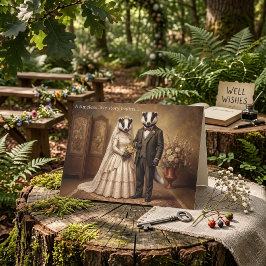 Tarjeta Felicitaciones de boda de pareja de tejón vintage