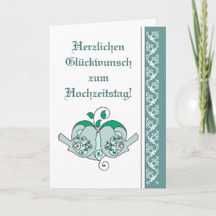 Tarjeta Felicitaciones de boda Floral Corazón Pájaro Alemá