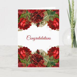 Tarjeta Felicitaciones de boda floral de rosa roja elegant