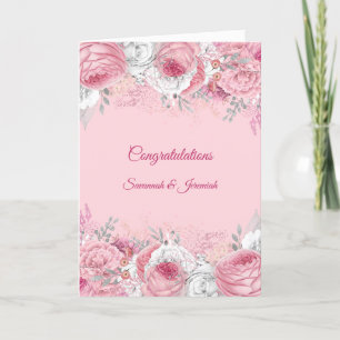 Tarjeta Felicitaciones de boda florales rosa chic plata