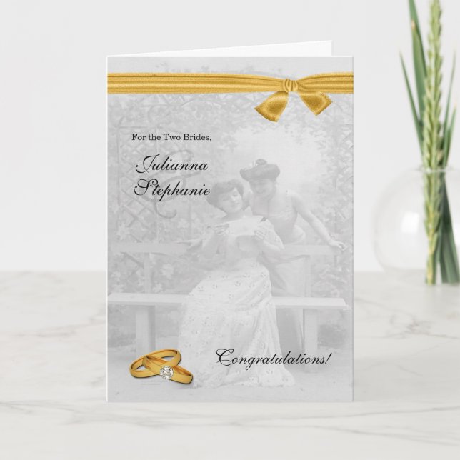 Tarjeta Felicitaciones de boda gay para dos novias (Anverso)