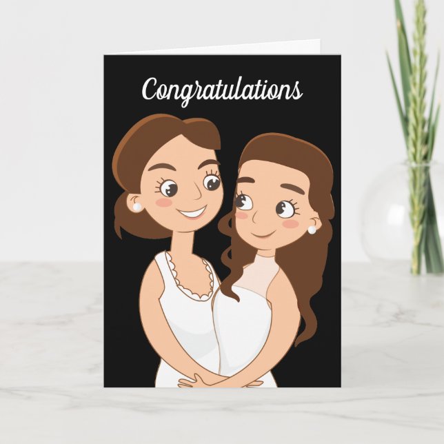 Tarjeta Felicitaciones de boda lésbica Mujeres enamoradas (Anverso)