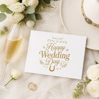 Tarjeta Felicitaciones de Boda Occidental en Oro