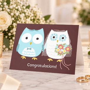 Tarjeta Felicitaciones de boda para novios búhos lindos