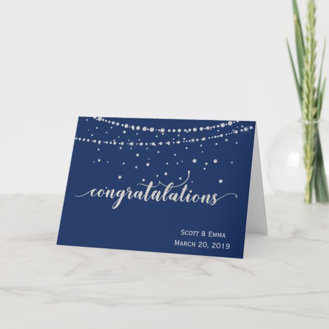 Tarjeta Felicitaciones de boda personalizadas azul marino  (Anverso)