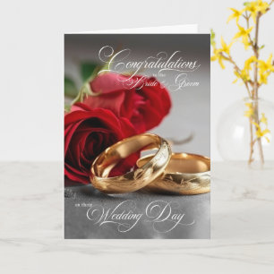 Tarjeta Felicitaciones de Boda Rosas y Anillos