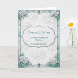 Tarjeta Felicitaciones de Boda Teal Floral Blanco Elegante