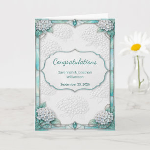 Tarjeta Felicitaciones de Boda Teal Floral Blanco Elegante