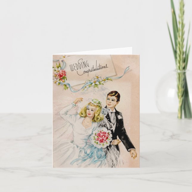 Tarjeta Felicitaciones de boda vintage (Anverso)