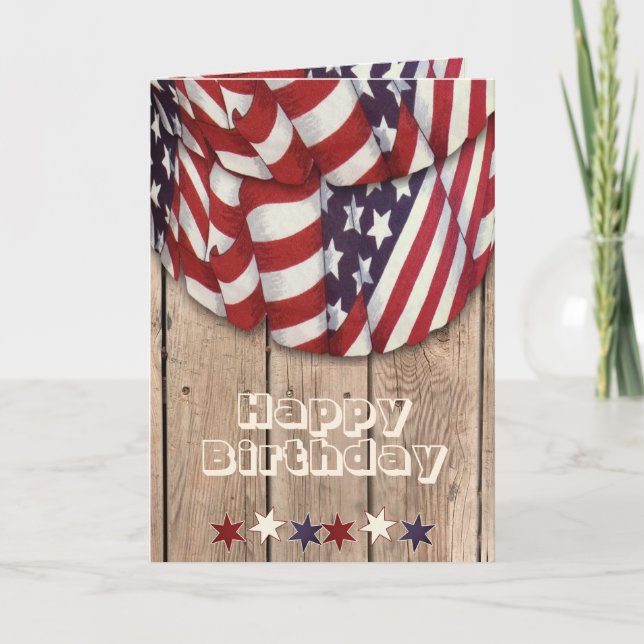 Tarjeta Felicitaciones de Cumpleaños Rojo, Blanco y Azul (Anverso)