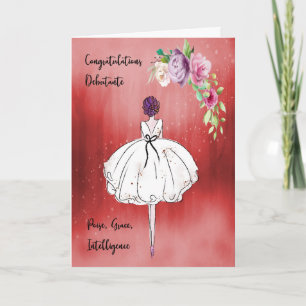 Tarjeta Felicitaciones de Debutante en Rojo Niña y Flores