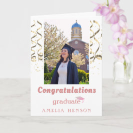Tarjeta Felicitaciones de graduación con confeti dorado Fo