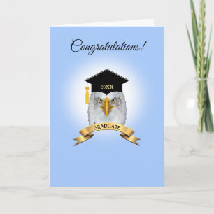 Tarjeta Felicitaciones de graduación de águila en azul cla
