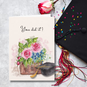 Tarjeta Felicitaciones de graduación de rosas de acuarela
