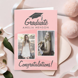 Tarjeta Felicitaciones de graduado con acuarela rosa 2 Fot