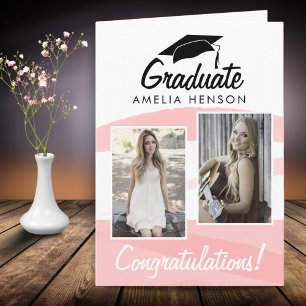 Tarjeta Felicitaciones de graduado con acuarela rosa 2 Fot