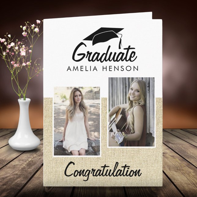 Tarjeta Felicitaciones de Graduado Rústico Collage de 2 Fo (Subido por el creador)