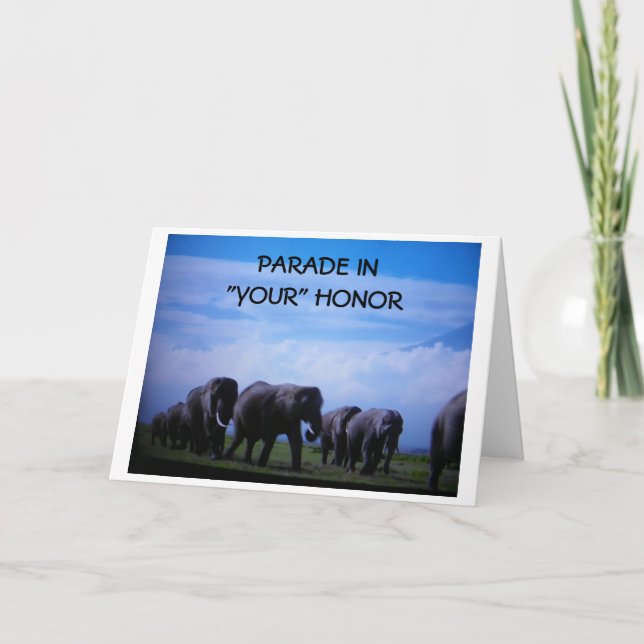 TARJETA FELICITACIONES DE JUBILACIÓN CON DESFILE ELEFANTE (Anverso)