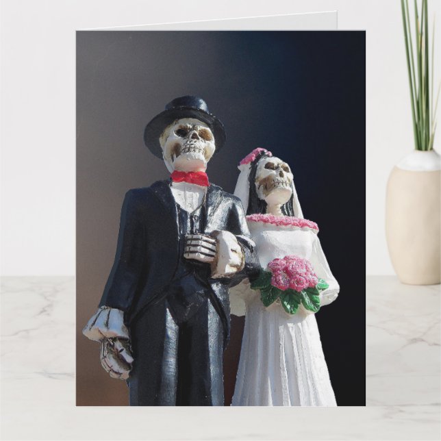 TARJETA FELICITACIONES DE LOS BODAS DE GOTHC SKELETONS (Anverso)