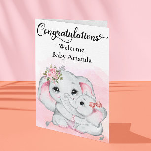 Tarjeta Felicitaciones de mamá elefante rosa lindo bebé