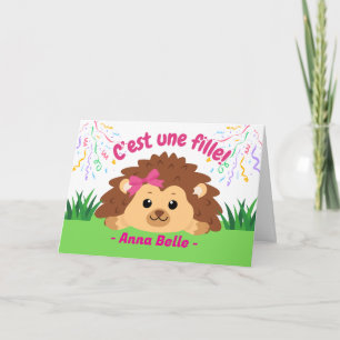 Tarjeta Felicitaciones de niña francesa con erizo