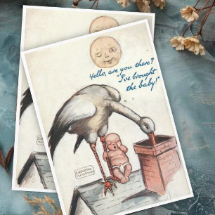 Tarjeta Felicitaciones de Nuevo Bebé Vintage con Cigüeña