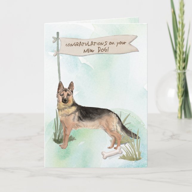 Tarjeta Felicitaciones de pastor alemán por nuevo perro (Anverso)