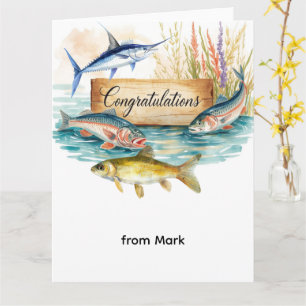 Tarjeta Felicitaciones de pesca para pescadores acuarela